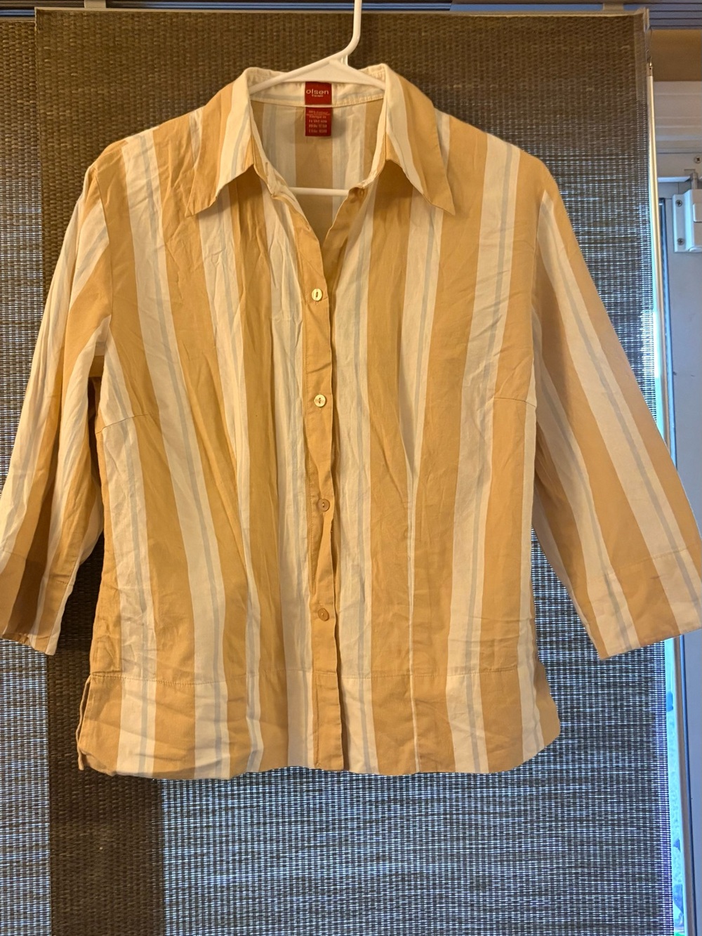 Olsen Europe Women's Yellow Stripe Button-Down Shirt